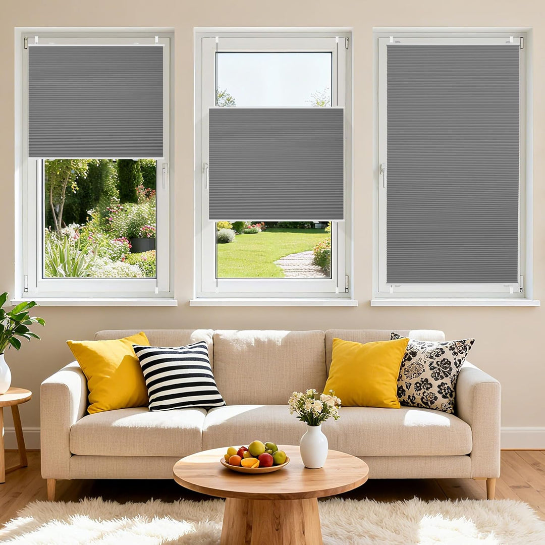 BelleMax Plissee Verdunklung Klemmfix Wabenplissee ohne Bohren Grau-Weiss 80x110cm(BxH), Thermo Verd