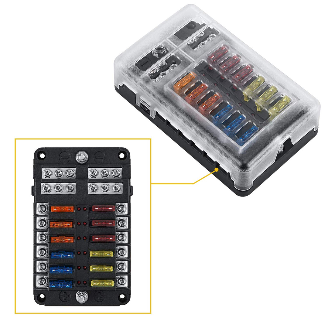 Kohree 12 Fach kfz Sicherungshalter 12 Volt, kfz Sicherungskasten 12V mit LED-Anzeige, 24 Sicherunge