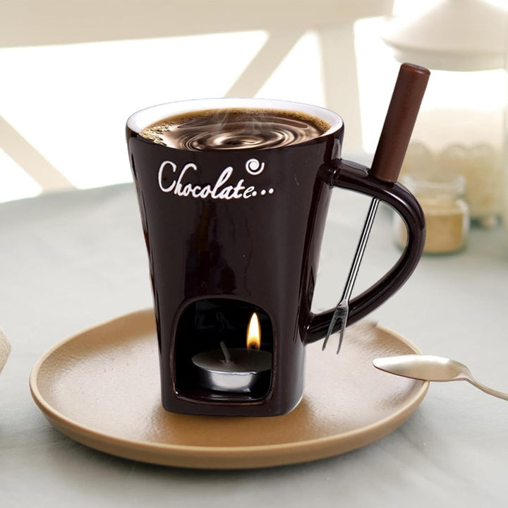 Schokoladen Fondue Set - Schokofondue Teelicht Beheizt, Mit Fondue Gabeln, Keramik-Schokoladen-Schme