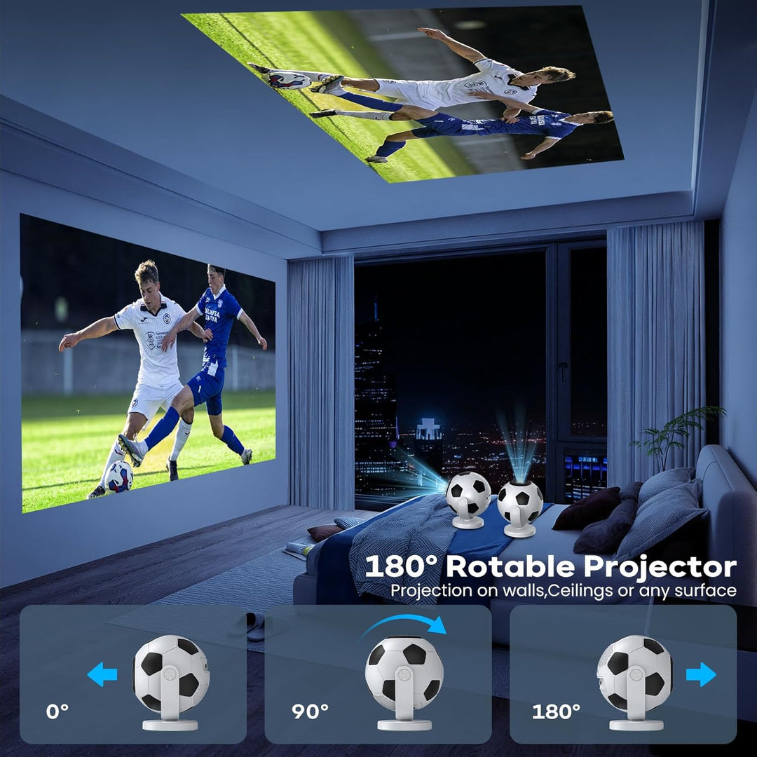 [Fussball-Beamer] Mini Beamer,Smart Projektor mit WiFi 6 und Bluetooth 5.4,Android 14,180°Dreh,Auto