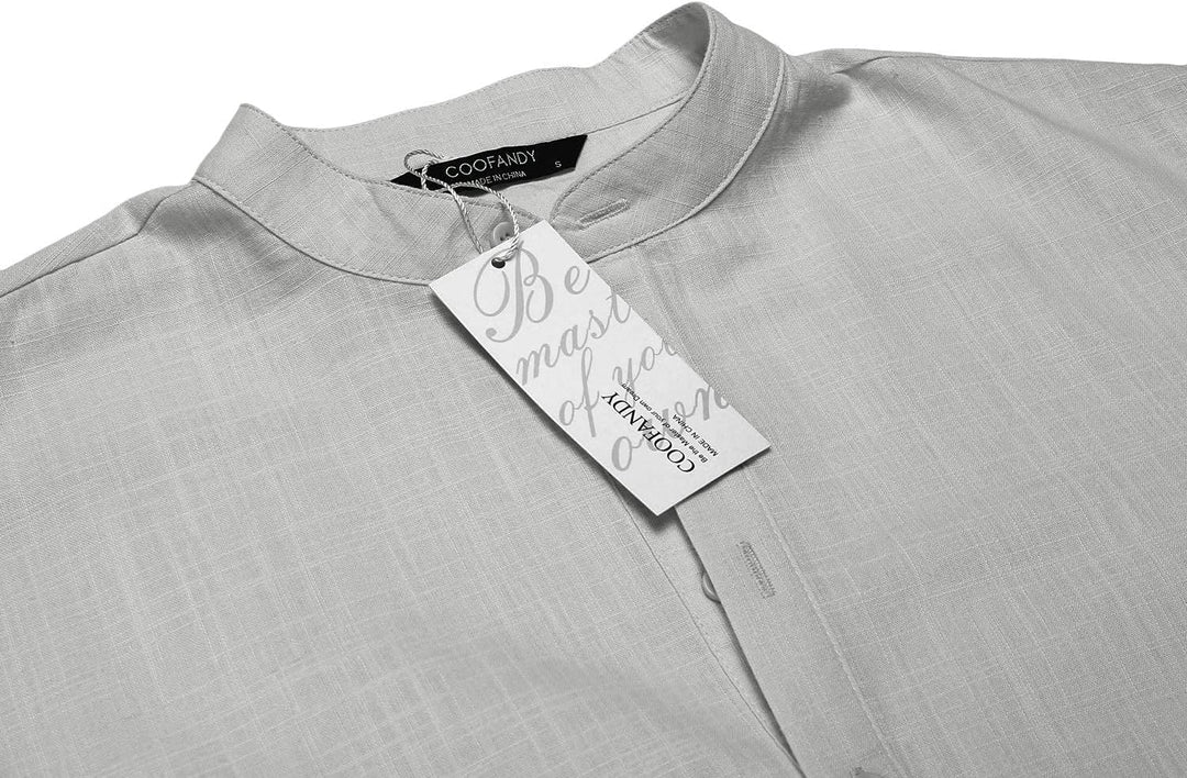 COOFANDY Herren Hemd Langarm Henley Shirt Leinenhemd Baumwolle Casual Regular Fit Sommerhemd Grau XL