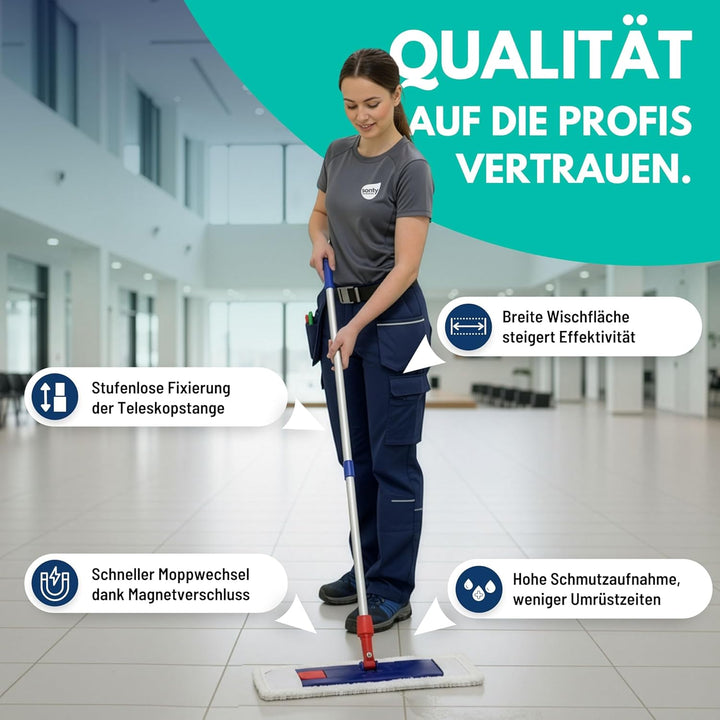 Sonty 1 Stück Wischmopp Set XL 50 cm, Klapphalter Magnet, Mopstange Alu, Microfaser Mopp (1), 1