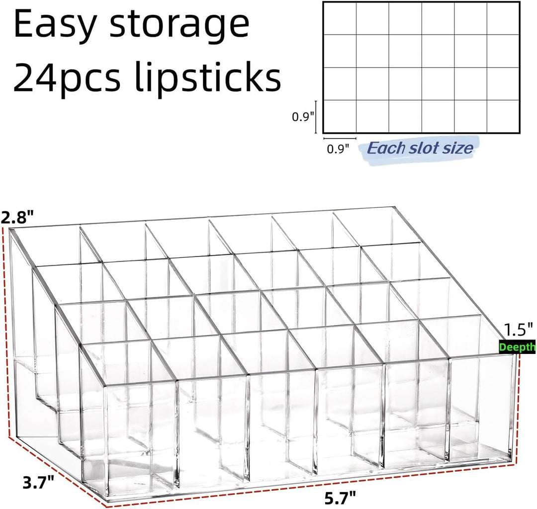 Tecbeauty Lippenstift-Halter, 24 Fächer, transparenter Lippenstift-Organizer, Acryl, Lipgloss, Aufbe