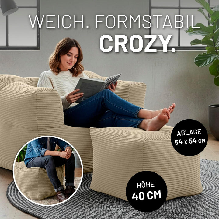 Lumaland Modular Sitzsack Hocker Cord 140 L für Modulares Sofa | ideales Match mit Sessel | EPS Perl