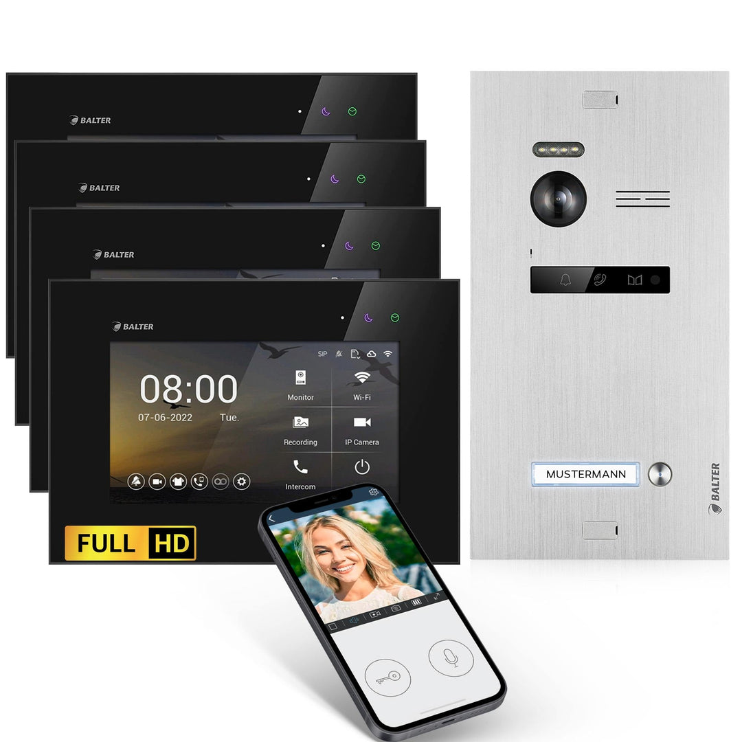 Balter EVO-HD Video Türsprechanlage, Video Türklingel, Smartphone App, 1 Familienhaus Klingel, 4X 7
