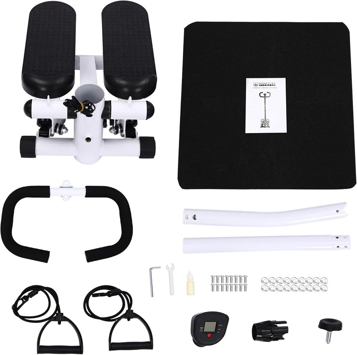 Mini Stepper für Zuhause 150kg Tragkraft, Fitness Stairmaster mit Echtzeit-Display, Widerstandsbände
