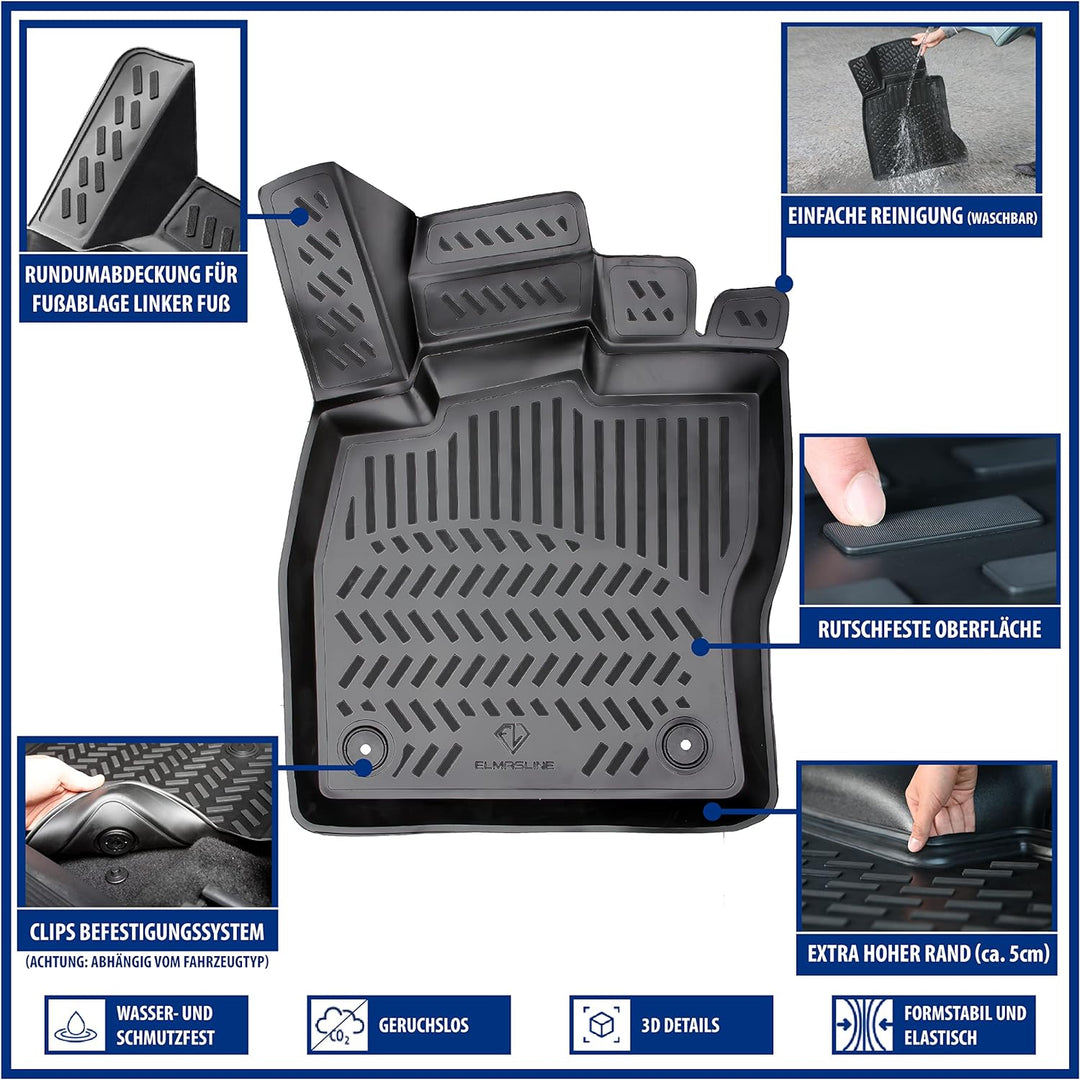 Elmasline Design 3D Gummimatten Set für Skoda Octavia 3 (2012-2020) | Extra hoher 5cm Rand | 3. Gene