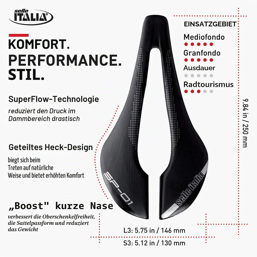 Selle Italia Unisex – Erwachsene Sp01 Boost Tm Superflow Sattel L Schwarz, L Schwarz