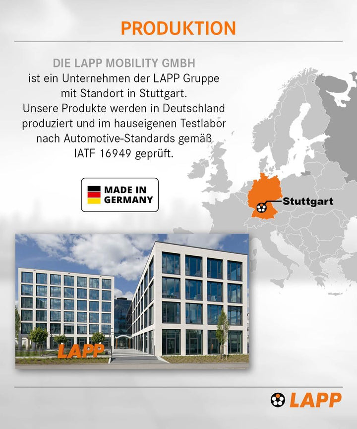 Lapp Mobility Typ 2 Ladekabel 7,4 KW/Glatt / 32 A / 1-Phasig/E-Auto Ladekabel/Mode 3 / 5m 5 Meter Or