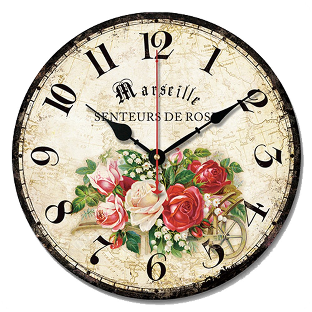 SWHONG Antique Rose Love rund Holz Wanduhr Schlafzimmer Wohnzimmer Wanduhr Home Decor Mode, Mode