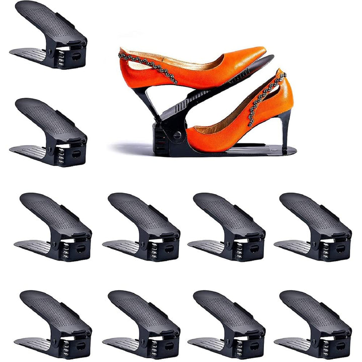 LANTUS 30 Stück Einstellbare Schuhregale, Schuhstapler/Schuhhalter Set, 3 höhenverstellbar, Platzspa