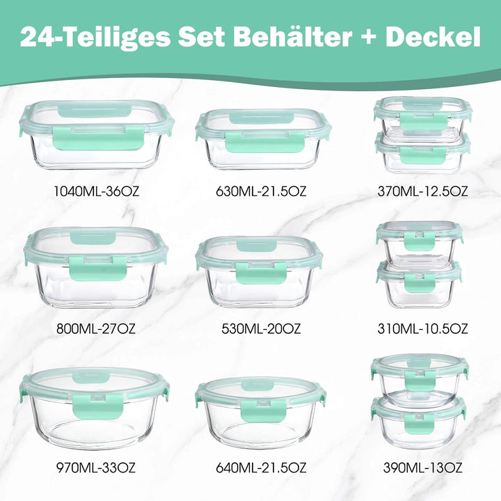 YASHE Glasbehälter mit Deckel, 12 Teile Stapelbar &amp; Luftdicht Meal Prep Boxen Glas für Spülmaschine,
