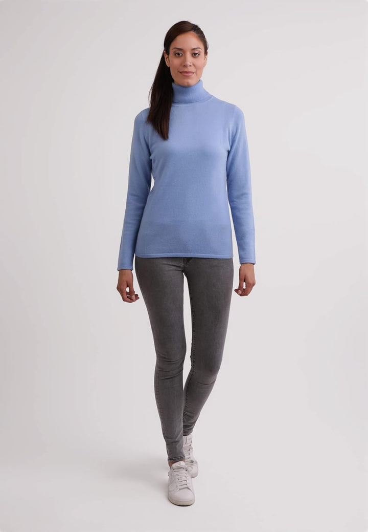 100% Kaschmir Damen Pullover | Sweater Rollkragen 2-fädig XS Hellblau, XS Hellblau