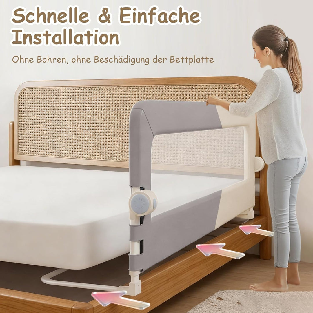 Rausfallschutz Bett, 200 cm klappbares Bettgitter, Bettschutzgitter Rausfallschutz für Kinder & Baby