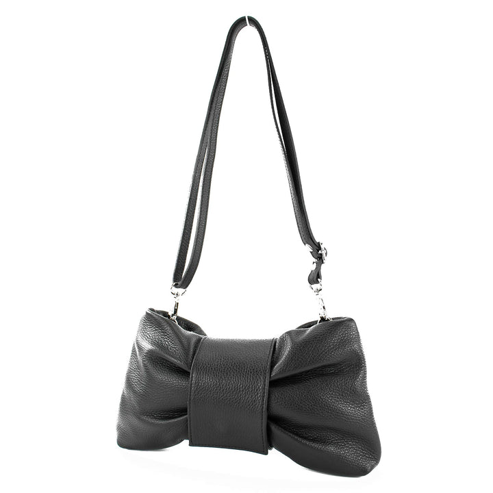 modamoda de - T214 - ital. Umhängetasche Clutch Leder Klein Schwarz, Schwarz