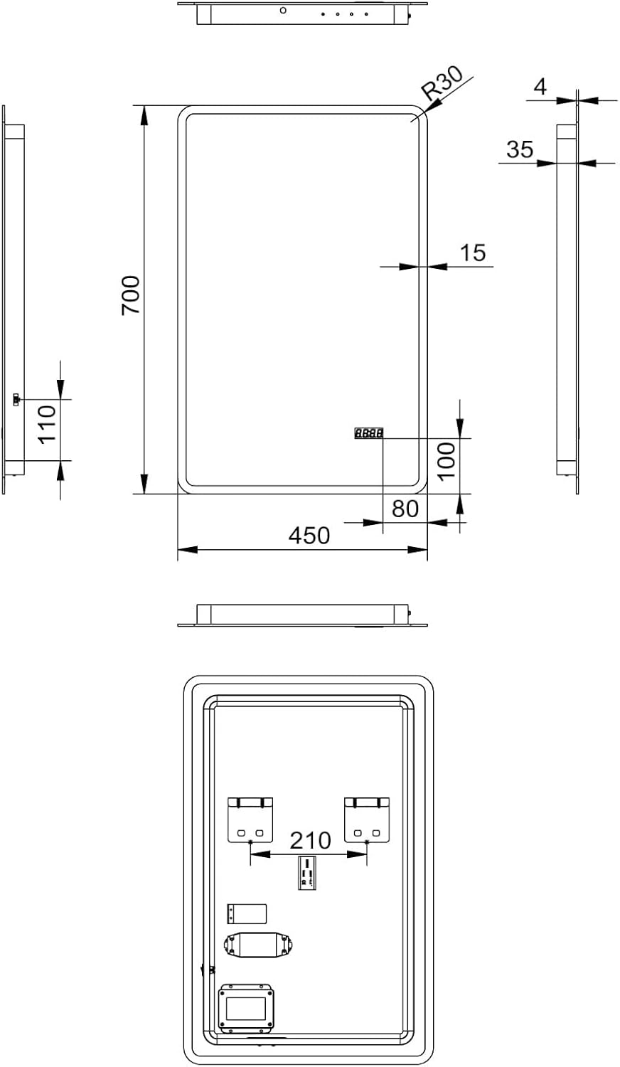 Talos Sun Badspiegel mit Beleuchtung – LED Badezimmerspiegel 45x70 cm – Wandspiegel mit LED Lichtumr