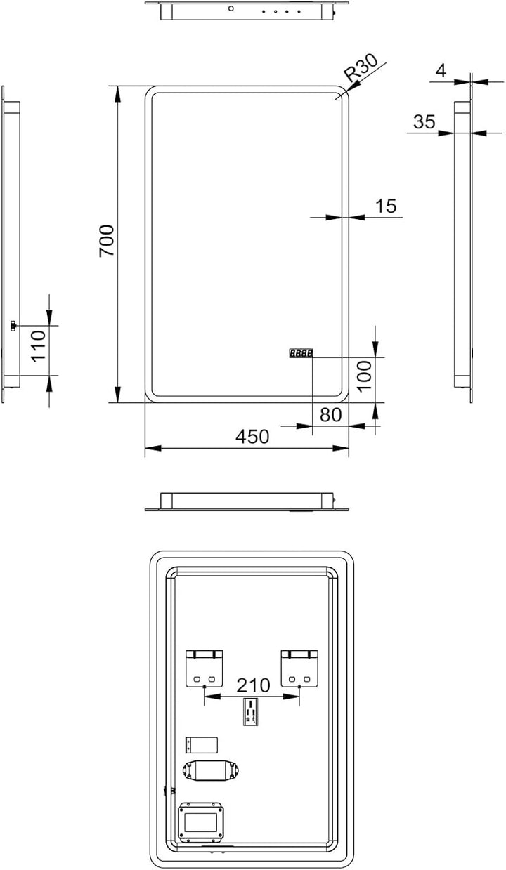 Talos Sun Badspiegel mit Beleuchtung – LED Badezimmerspiegel 45x70 cm – Wandspiegel mit LED Lichtumr