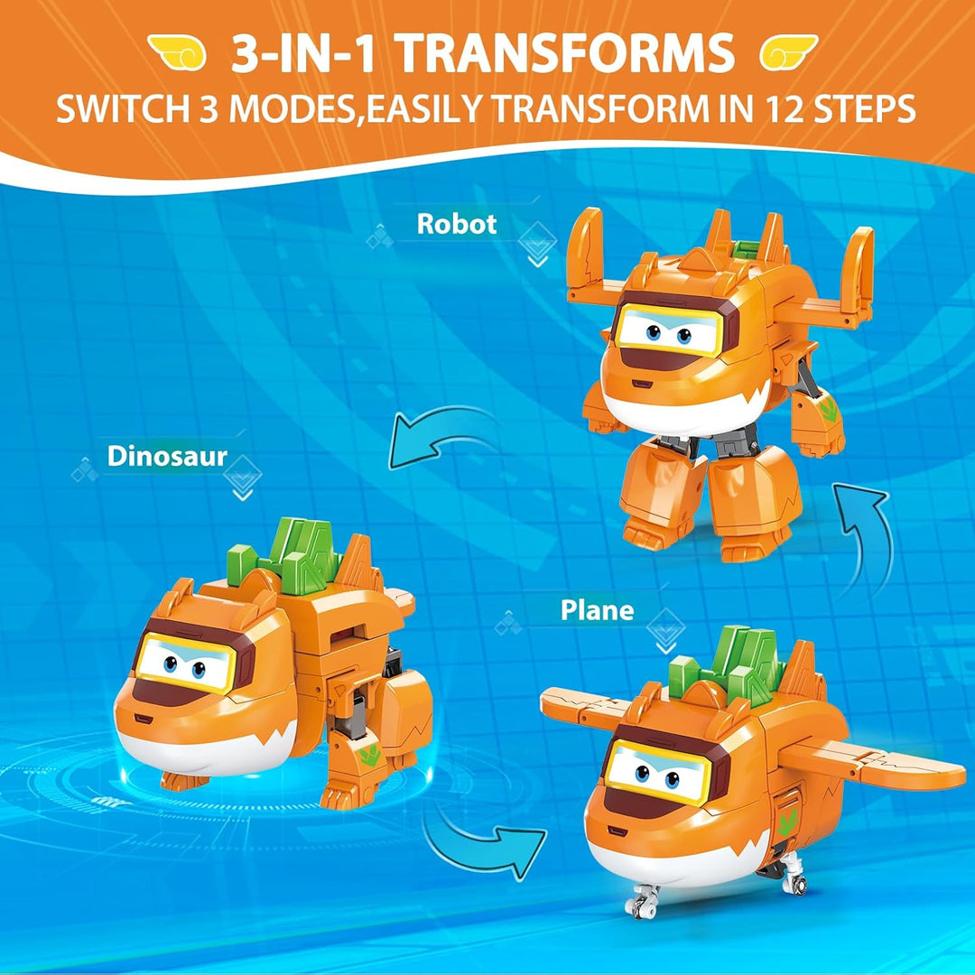 Super Wings Verwandelbares Roboterspielzeug 2PCS Trico &amp; Stego, 3-in-1 Dinosaurier-Spielzeug 12,7 cm