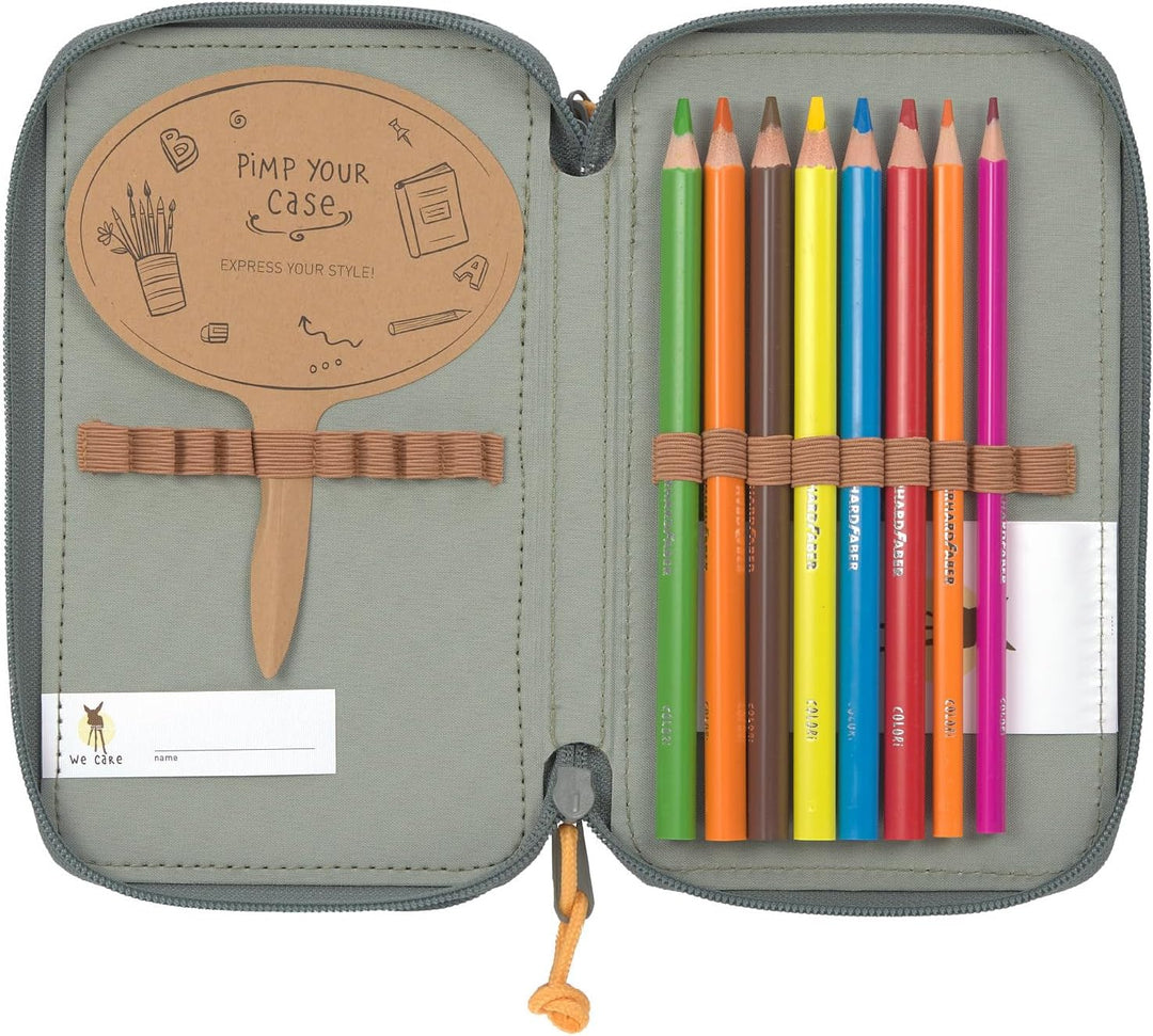 LÄSSIG Federmäppchen befüllt 20-teilig/School Triple Pencil Case Unique Letters green