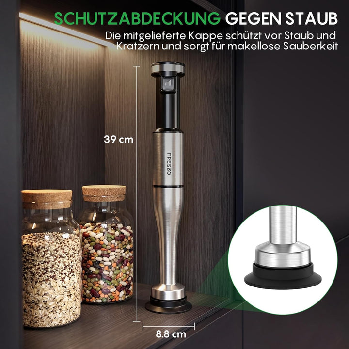 FRESKO Stabmixer 1000W mit Zubehör Set, Pürierstab Edelstahl inkl. Schneebesen, 500ml Zerkleinerer,