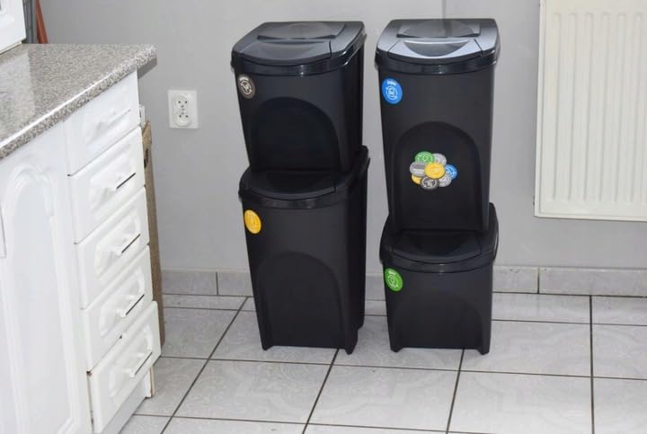 Prosperplast Set von 4 Recyclingwürfeln 140L Sortibox der Anthrazitfarbe