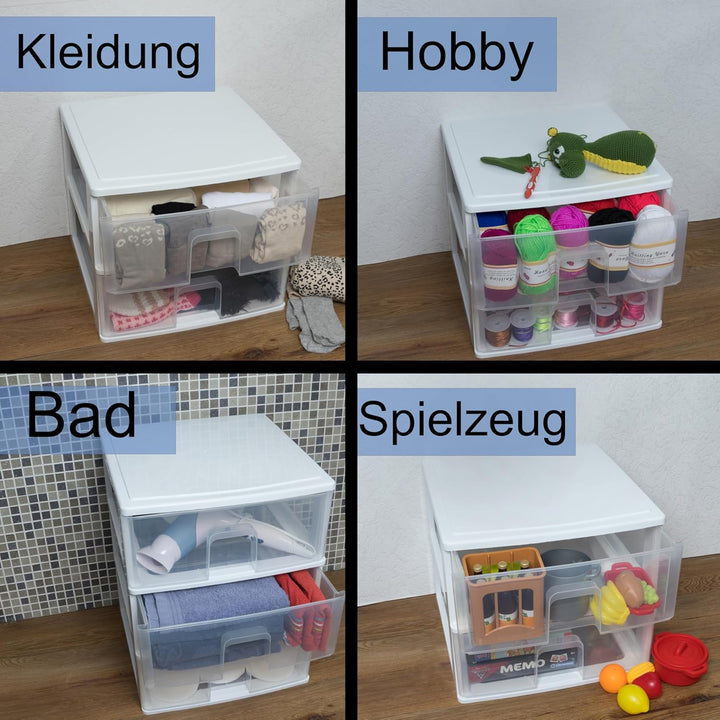 Schubladenbox mit 3 grossen Schubladen 38x37x47 cm - schwarz-transparent Kunststoff Drawer Tower Box