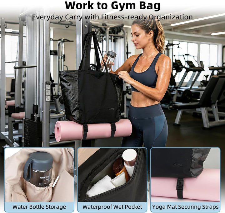Leichte geräumige Tote Bag für Damen, 25L erweiterbare Reise- &amp; Arbeitstasche mit Tabletfach, Sportt