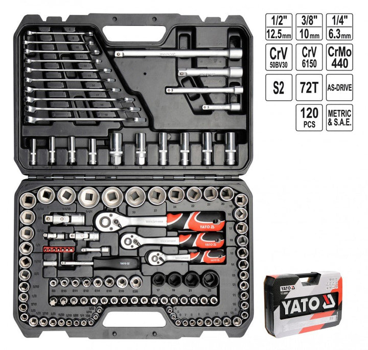Yato yt-38801 Socket Set 1/4", 3/8" und 1/2120pcs