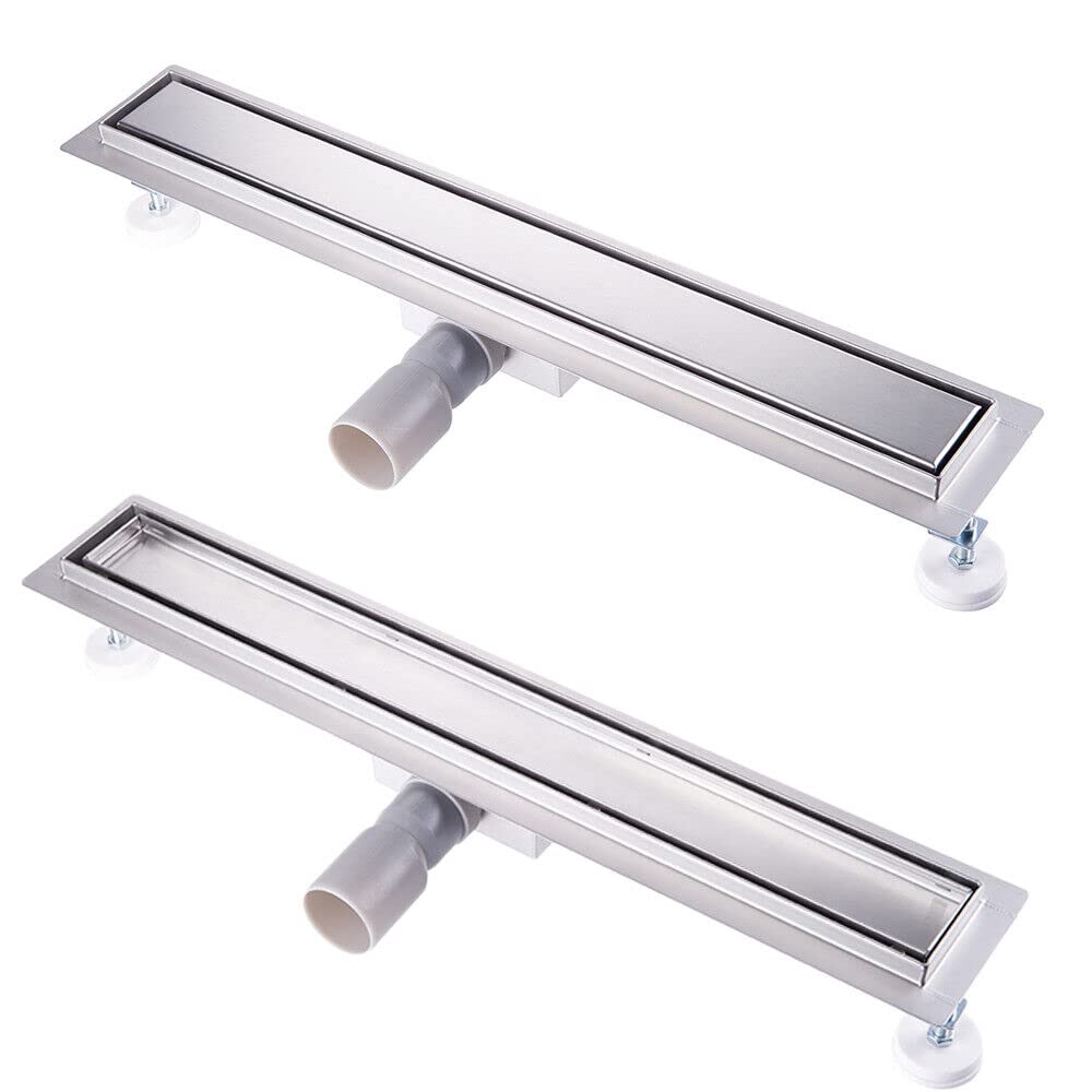 Duschrinne 40 cm Befliesbar Edelstahl komplettset Duschablauf Extra Flach Siphon mit Geruchsstop und