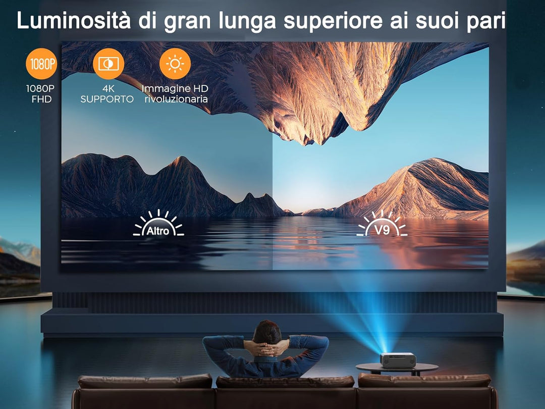 [Autofokus/Trapezkorrektur] Beamer, Full HD 1080P WiFi6 Bluetooth Beamer Heimkino 4K Video Unterstüt