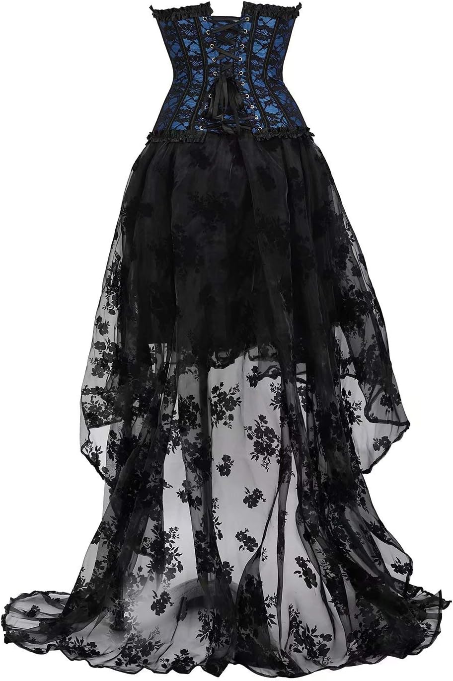 Vollbrust Kleid Corsage Bustier Korsett Kleider Spitze lang asymmetrisch Rock tüllrock Halloween, Bl