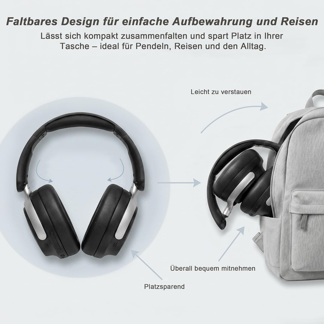 Over Ear Kopfhörer Bluetooth mit Dual-Feed ANC | 80H Akku, faltbar, Memory-Foam, tiefer Bass und hoh