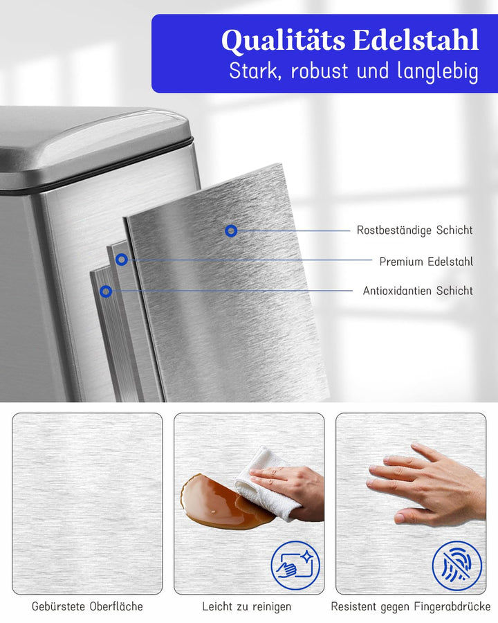 Mülleimer Bad 5L,Rechteckiger Tretmülleimer mit Deckel Mülleimer aus Edelstahl,Schlank Mülleimer mit