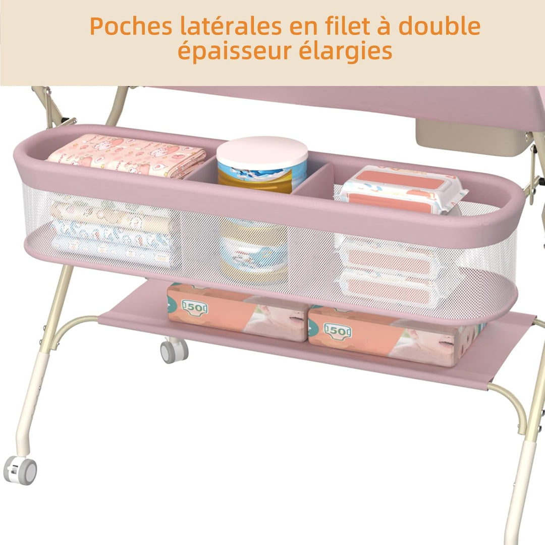 OHMG klappbare Wickelkommode Wickeltisch, Baby Wickelkombi, mit Wickelauflage Sicherheitsgurt und Ab