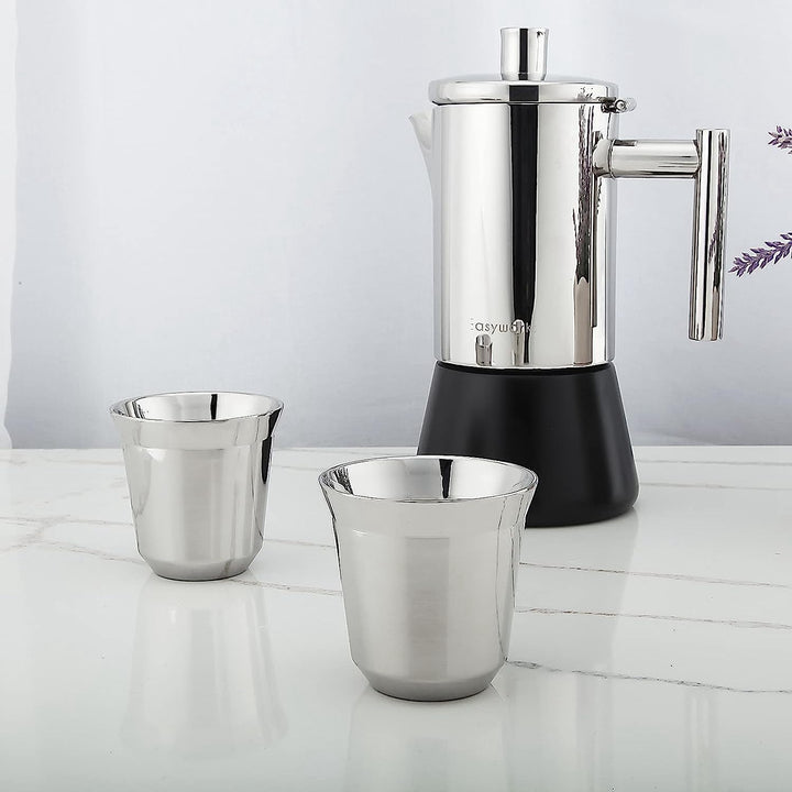 Easyworkz Espressotassen aus Edelstahl, doppelwandig, isoliert, 75ml Demitasse-Tassen, 2er-Set, hitz