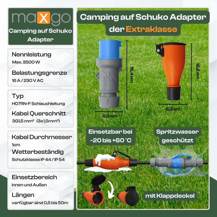 netbote24 CEE Stecker Schuko Adapterkabel Camping Caravan Boot Campingkabel H07RN-F 3x2,5 3g2,5 IP44