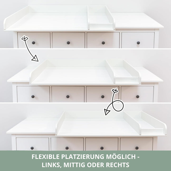 Wickelaufsatz Set für IKEA HEMNES – mit Aufsatz, Wickelauflage & Umrandung aus 100% Baumwolle (Pure