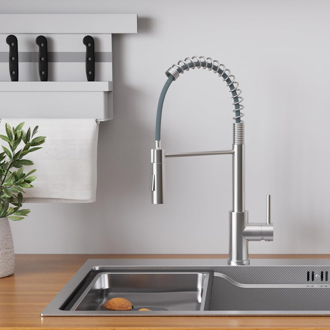 CECIPA Wasserhahn Küche, Hochdruck Küchenarmatur Mit Herunterziehbare Brause, Mischbatterie Küche Zw