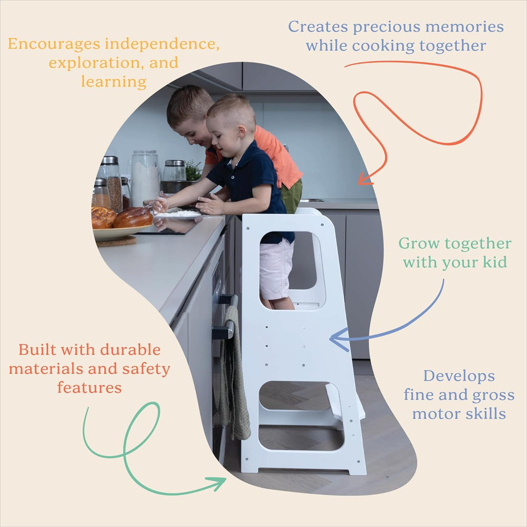 TOYBOX Lernturm für Kinder, Höchste Sicherheit, Montessori Lernturm ab 1 Jahr, Küchenhelfer und Lear