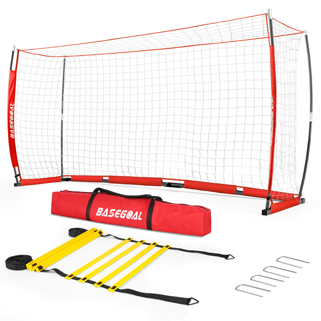 Fussballtor Outdoor [180cm/240cm/365cm], Faltbares Fussballtor Garten &amp; Training mit Koordinationsle