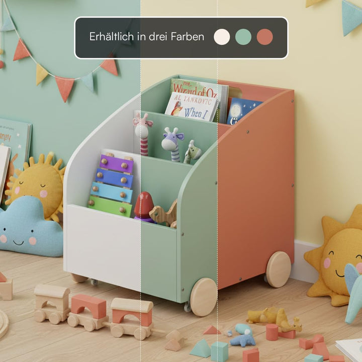 Bellabino Towy Kinderregal – Kinder Bücherregal mit 3 Fächern – Montessori Regal Weiss - Aufbewahrun