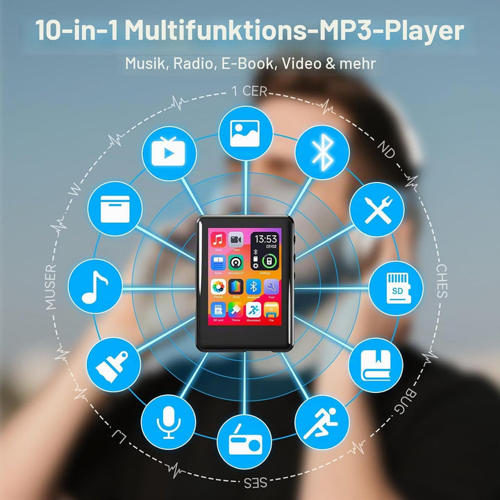 Mp3 Player with Bluetooth5.4,Portable Music Player with Speaker,FM Radio,Voice Recording,Earphones,f
