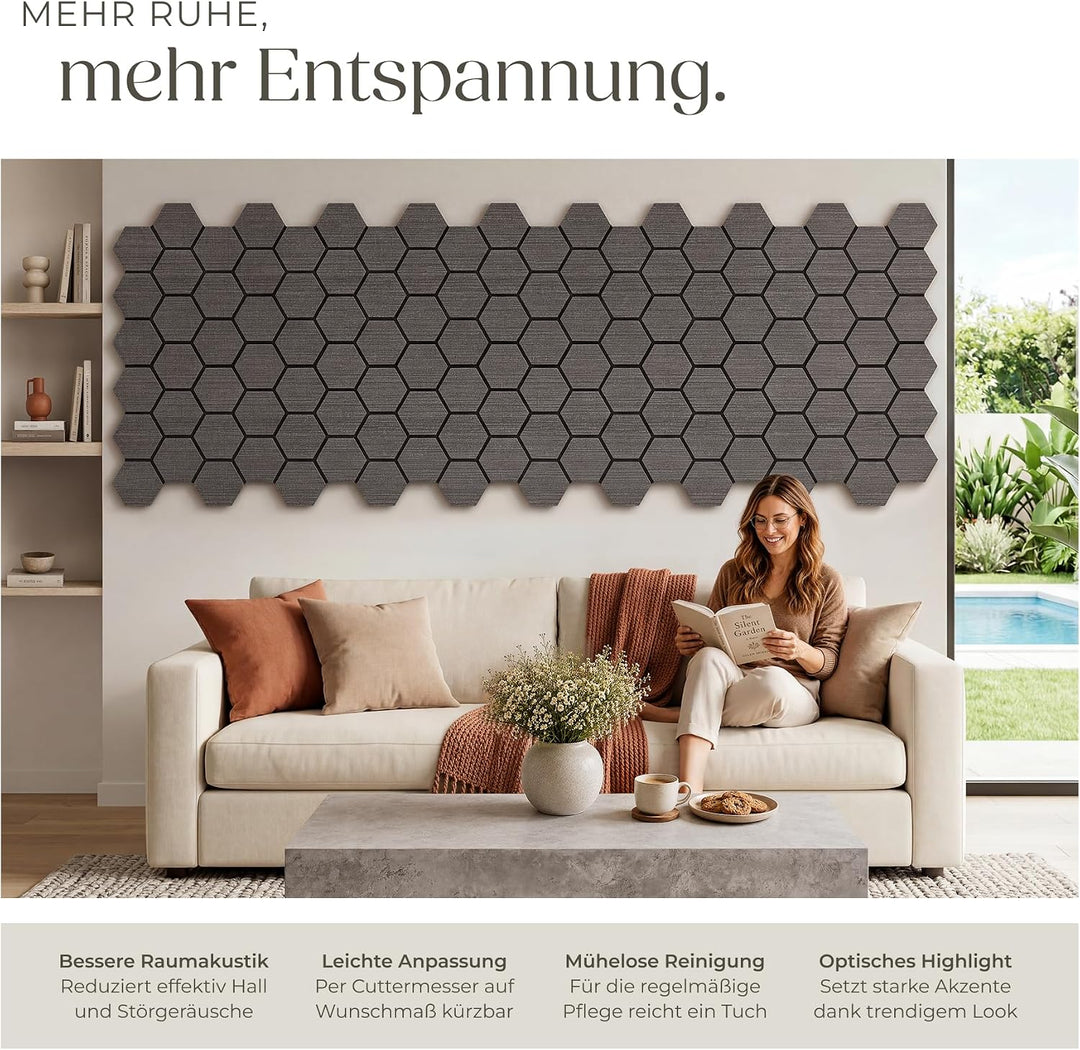 tectake® 4er Set Akustikpaneele, 76 x 62 cm, Echtholzfurnier, zuschneidbar | schallabsorbierender PE
