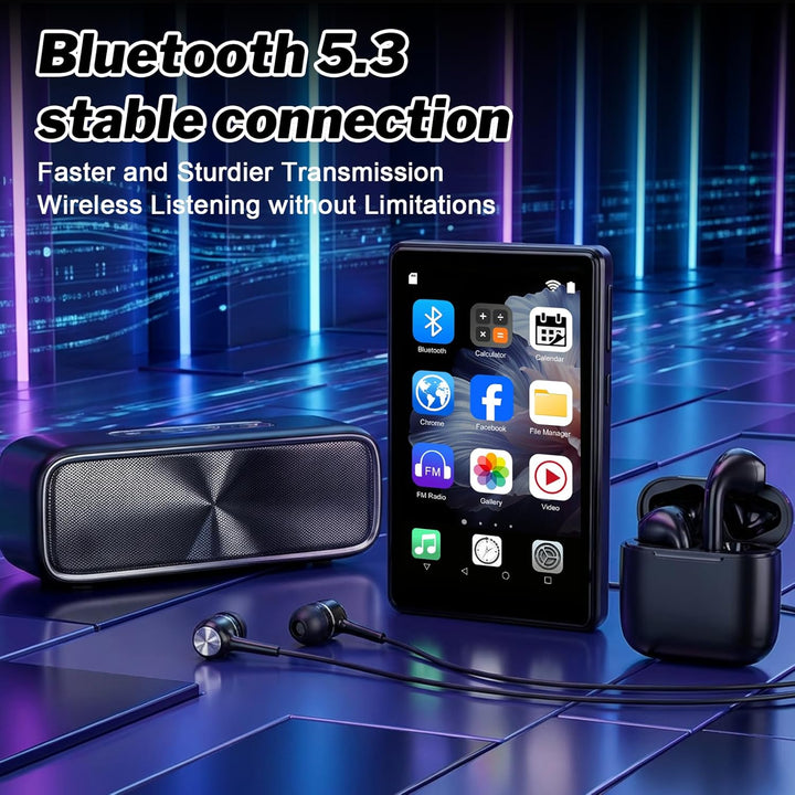 96GB MP3 Player mit Bluetooth und WiFi, Android 13 Musik und MP4 Player für Kinder, 4 Zoll IPS Touch