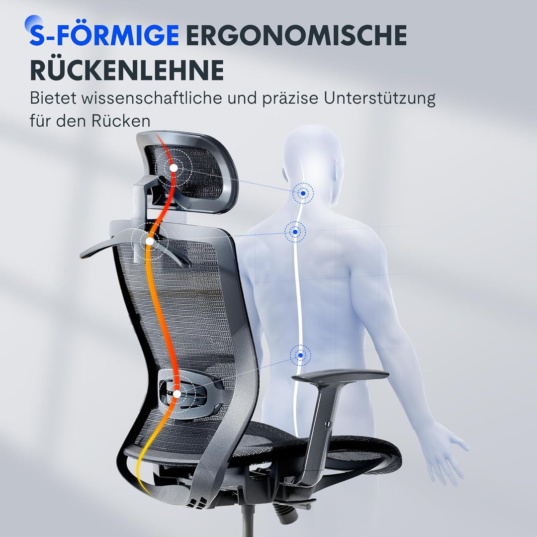 FLEXISPOT OC3 Ergonomischer Bürostuhl, Schreibtischstuhl mit Verstellbarer Kopfstütze &amp; Lendenstütze
