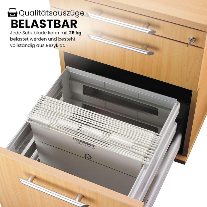 bümö Rollcontainer mit Hängeregistratur, Container abschliessbar aus Holz in Nussbaum - Rollwagen fü