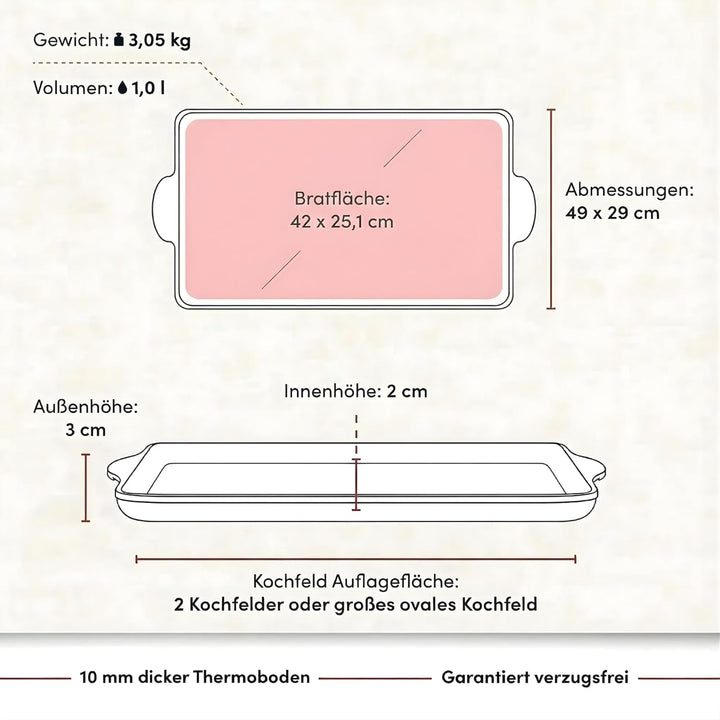Lieblingspfanne Teppanyaki Grillplatte XXL 43x28 cm - mit Seitengriffen - glatte antihaftbeschichtet