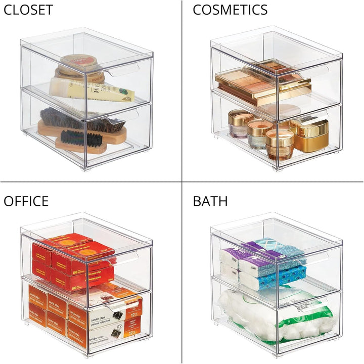 mDesign Kosmetikorganizer – stapelbare Schubladenbox aus Kunststoff mit 2 Schubladen – praktische Bo
