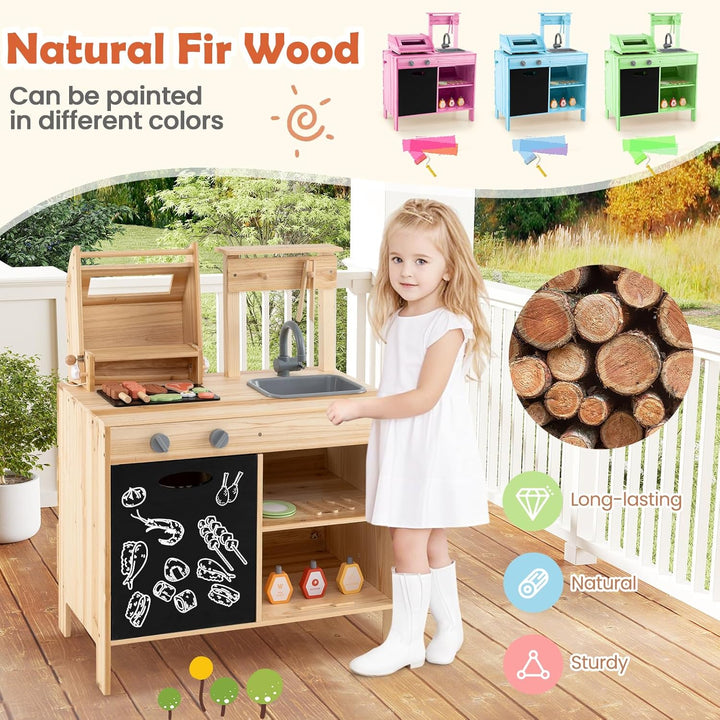 HOMASIS Matschküche Kinder Outdoor, Kinderküche mit BBQ-Grill Tafel Waschbecken Spüle, Spielküche mi