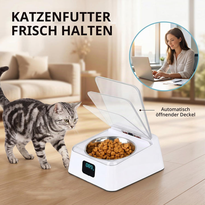 Nassfutterautomat für Katzen, 350ml Katzenfutter Automat mit Infrarot Sensor, Automatischer Futterna
